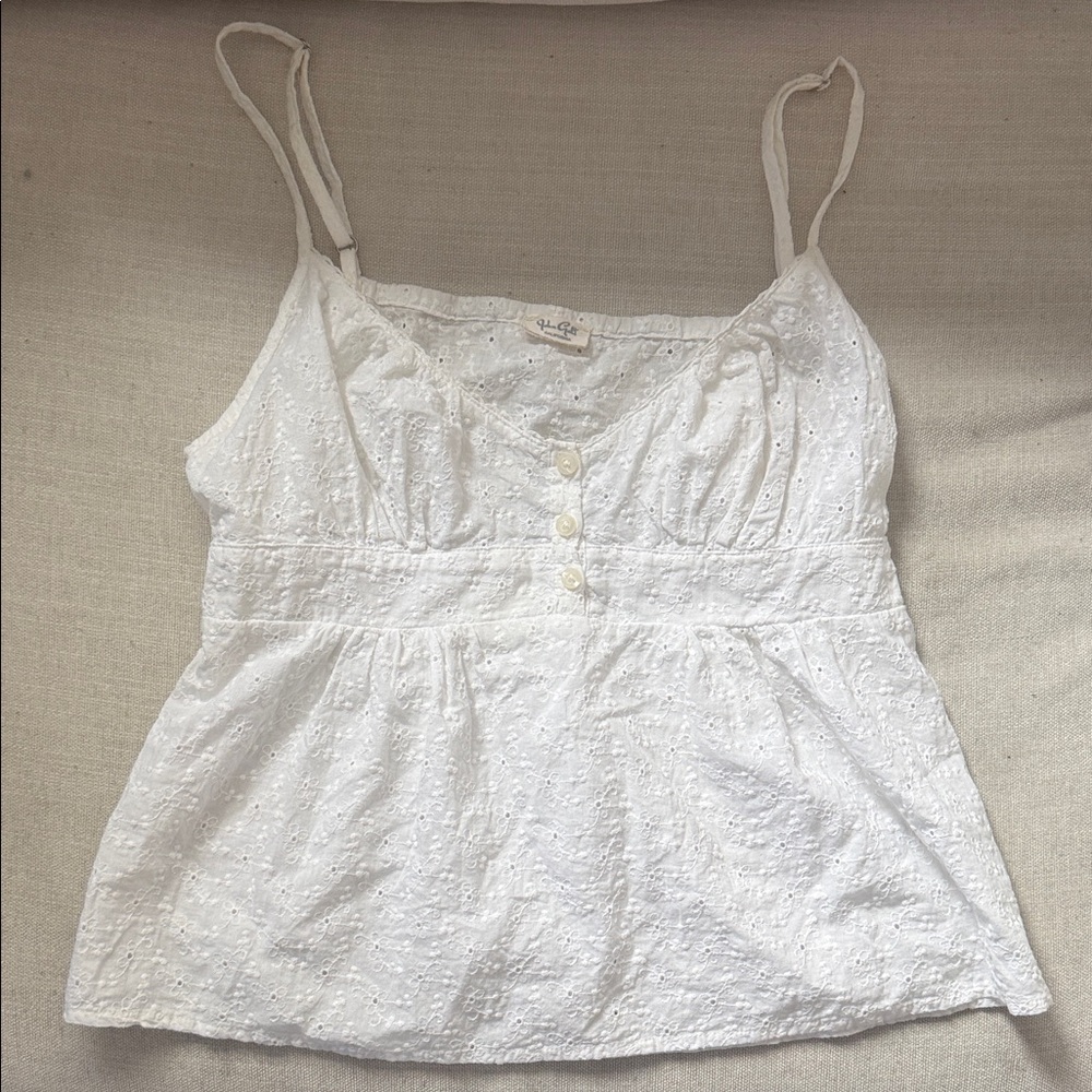 Eyelet Spaghetti Strap Tank Top - White - Picture 1 of 2
